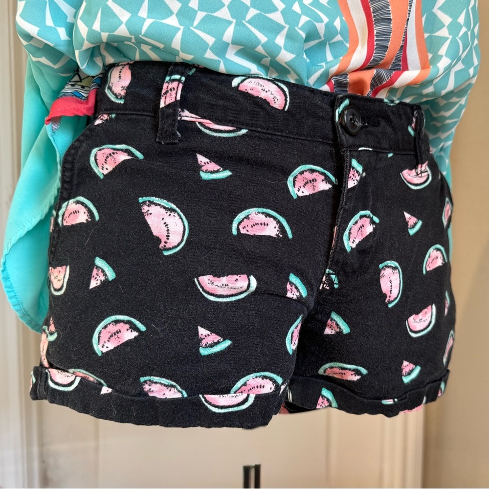 SO Black Jean Shorts with Watermelon Pattern